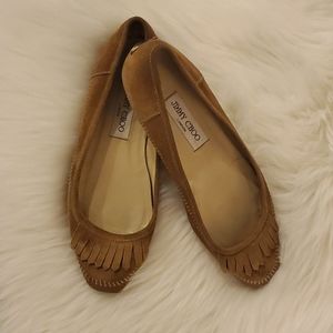 Jimmy Choo Suede Moccasin Flats with Fringe (38)